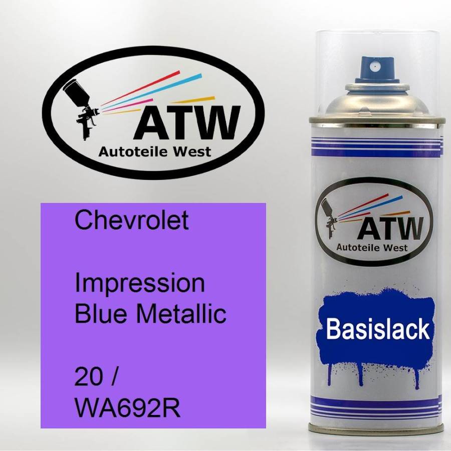 Chevrolet, Impression Blue Metallic, 20 / WA692R: 400ml Sprühdose, von ATW Autoteile West.